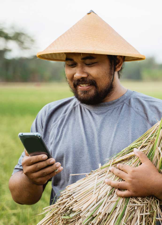 Seorang Petani Memanfaatkan Teknologi Pertanian Berupa Aplikasi Pada Smartphonenya